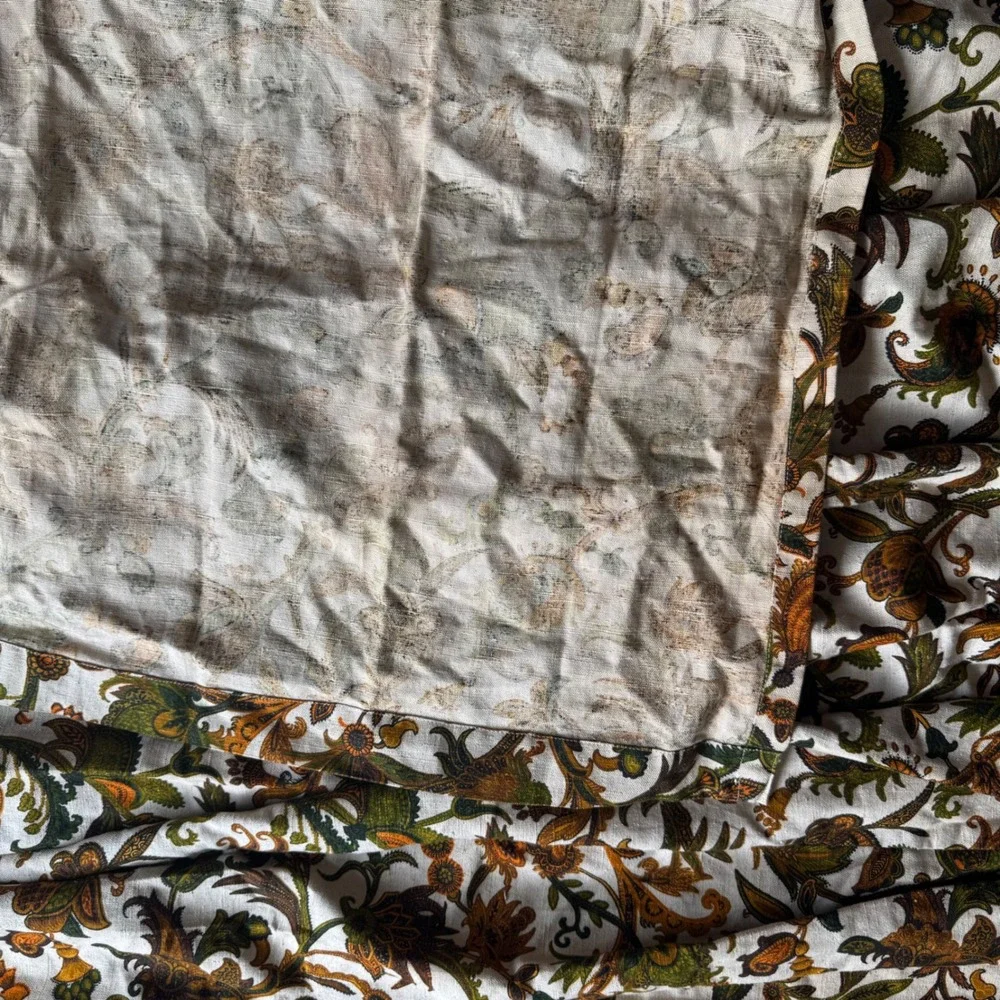 Vintage 70s Floral Paisley Pinch Pleat Curtains 2 Panels 81